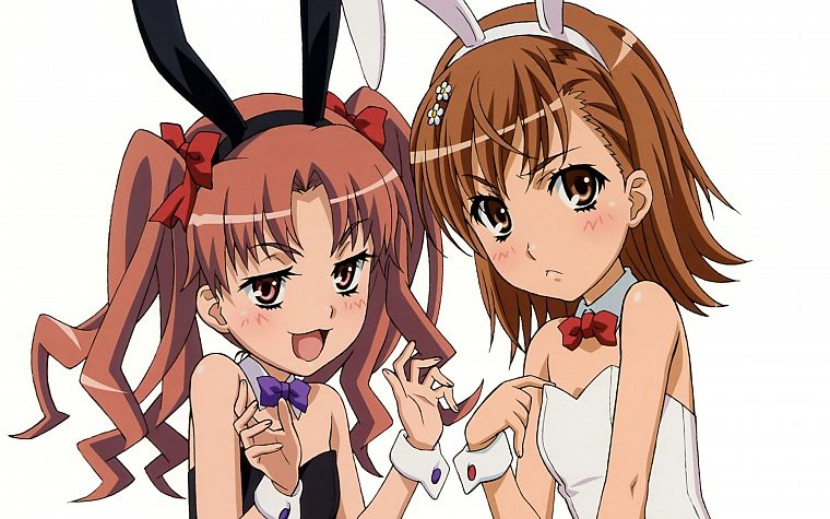 bunny girls, animal ears, Misaka Mikoto, Toaru Kagaku no Railgun, Shirai Kuroko, simple background, anime girls - desktop wallpaper