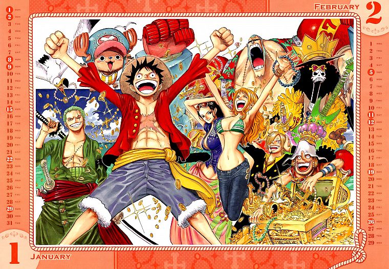 One Piece (anime), calendar, manga, Strawhat pirates, Monkey D Luffy - desktop wallpaper