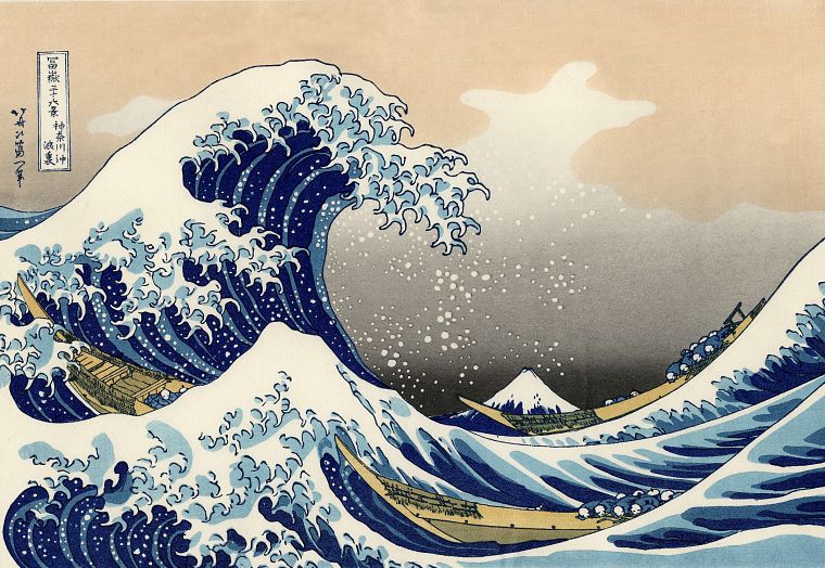 Japan, paintings, Welle, Hafen, The Great Wave off Kanagawa, Katsushika Hokusai, Thirty-six Views of Mount Fuji - desktop wallpaper