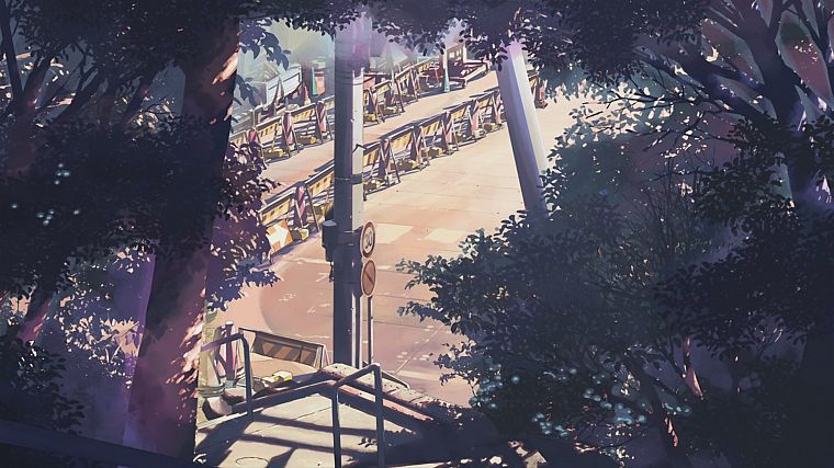 landscapes, trees, Makoto Shinkai, 5 Centimeters Per Second, artwork, drawings - desktop wallpaper
