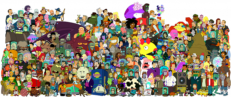 Futurama, Bender, Hermes, Professor Farnsworth, Turanga Leela, Zapp Brannigan, Scruffy, Philip J. Fry - desktop wallpaper