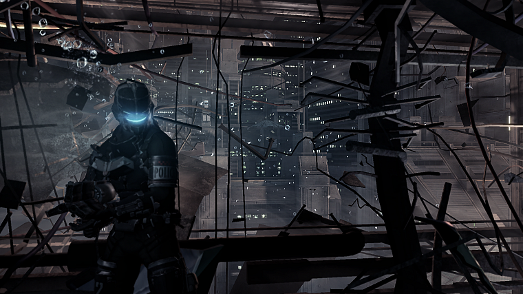 video games, guns, station, suit, Dead Space, armor, pulse rifle, cities - desktop wallpaper