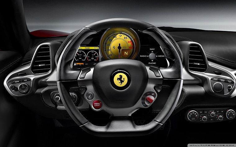 cars, Ferrari 458 Italia, car interiors, steering wheel - desktop wallpaper