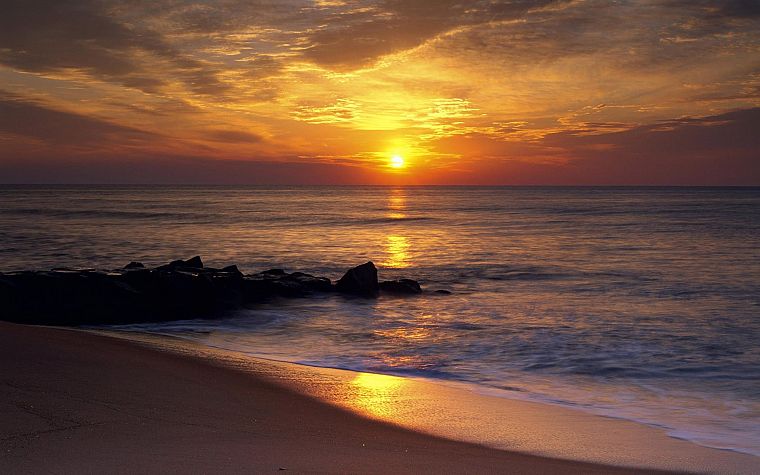 sunset, sunrise, landscapes, nature, beaches - desktop wallpaper