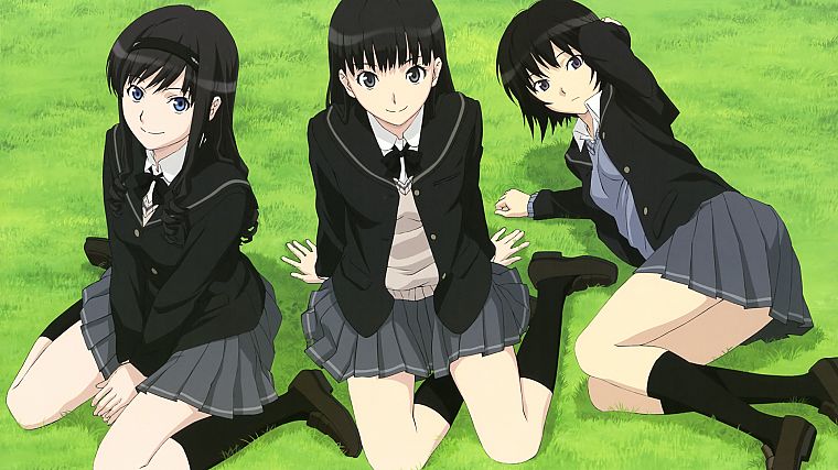 blue eyes, skirts, Amagami SS, Nanasaki Ai, Ayatsuji Tsukasa, Morishima Haruka, anime girls, knee socks - desktop wallpaper