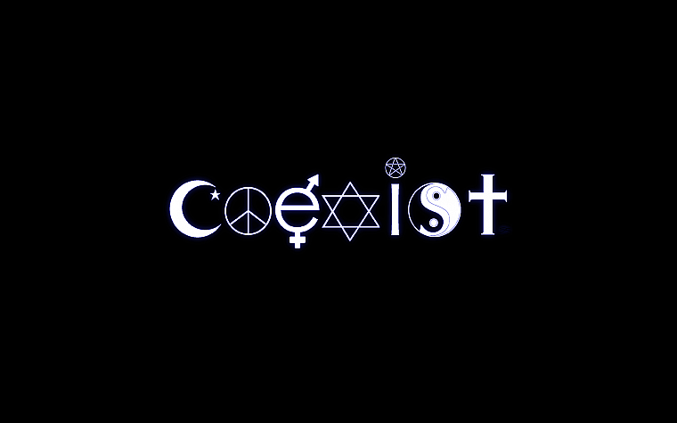 yin yang, peace, typography, religion, Christianity, Judaism, coexist, Satanism - desktop wallpaper