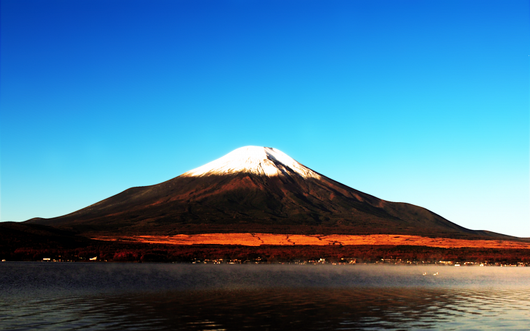 mountains, clouds, Mount Fuji, lakes, rivers - desktop wallpaper