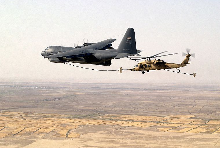 aircraft, military, helicopters, vehicles, fueling, UH-60 Black Hawk, KC-130 Hercules - desktop wallpaper