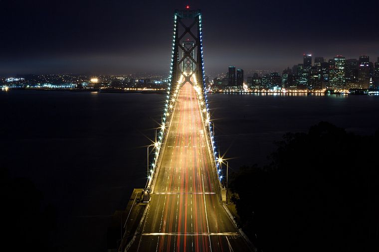 cityscapes, architecture, bridges, buildings, San Francisco, Bay Bridge, city lights, long exposure, cities - desktop wallpaper