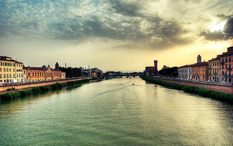horizon, Pisa, Italy, rivers, Tuscany, Ponte della Cittadella, Arno - desktop wallpaper