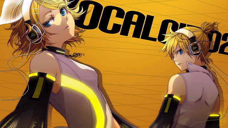 headphones, Vocaloid, Kagamine Rin, Kagamine Len, Vocaloid Append, detached sleeves - desktop wallpaper