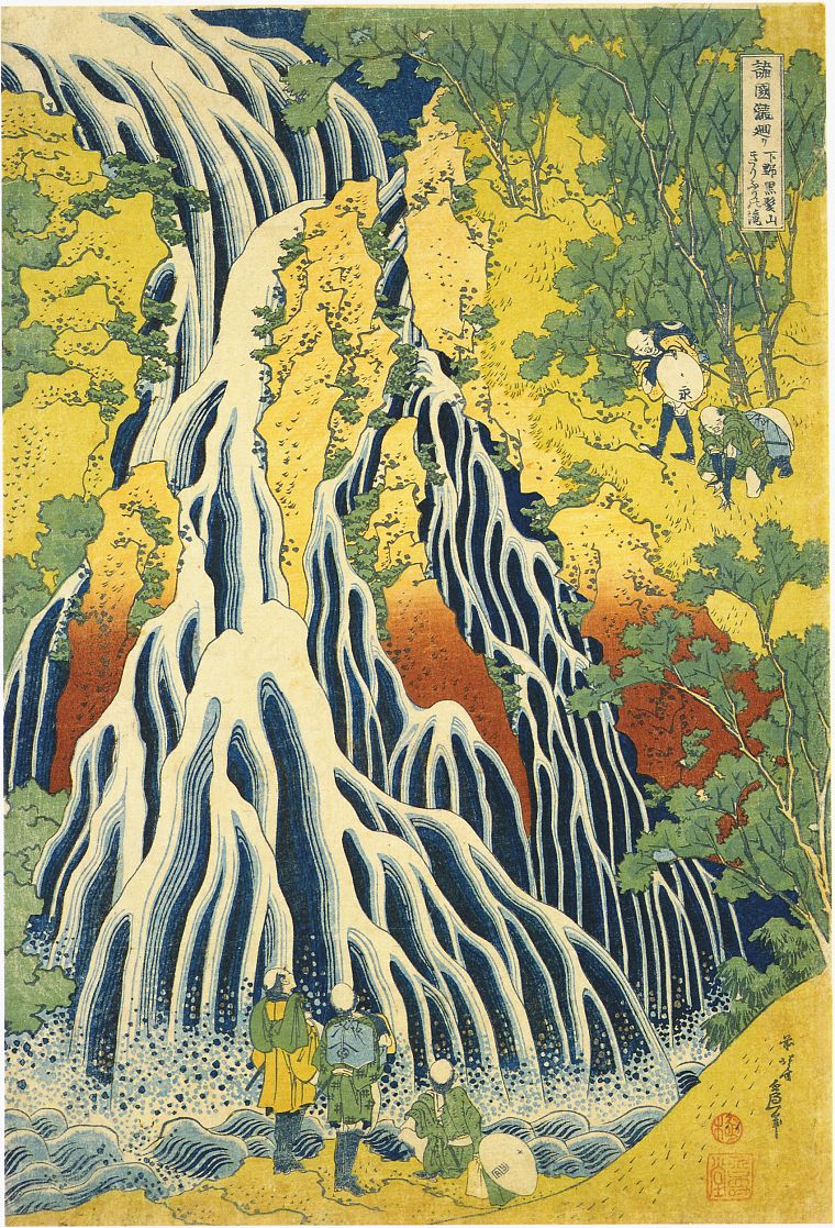 Japan, paintings, waterfalls, Katsushika Hokusai - desktop wallpaper