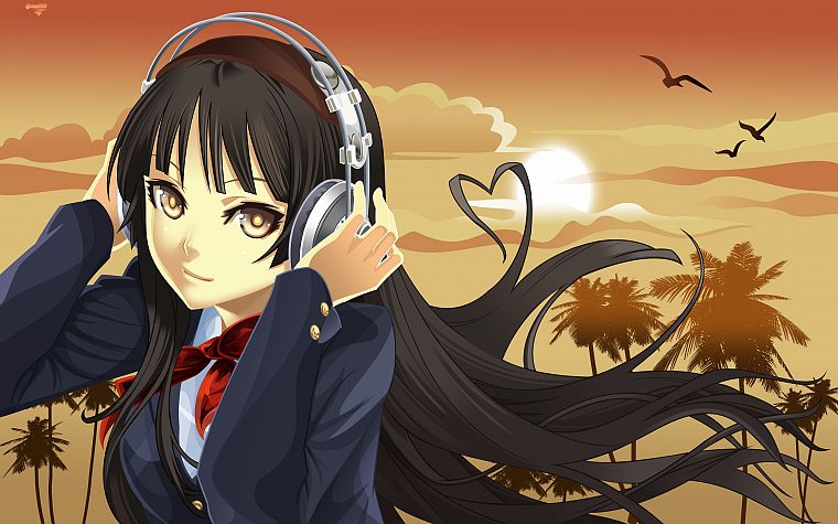 headphones, K-ON!, Akiyama Mio, anime girls - desktop wallpaper