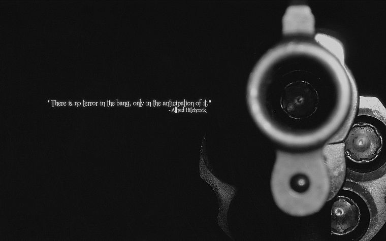 guns, quotes, weapons, grayscale, Alfred Hitchcock - desktop wallpaper