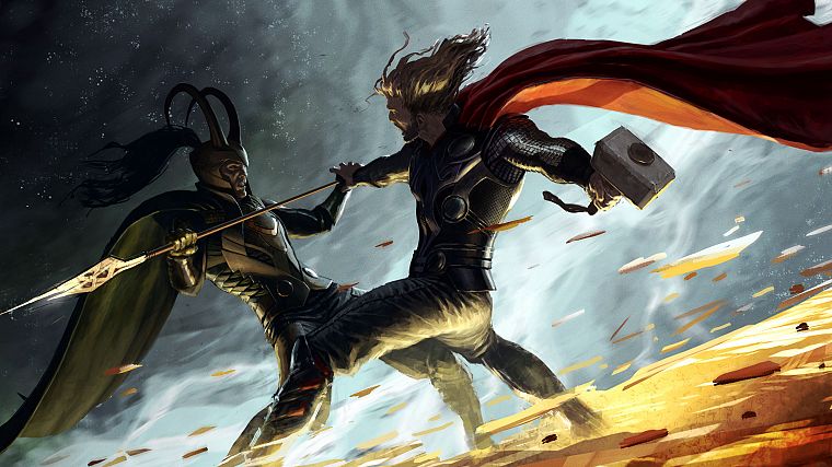 Thor, hammer, Marvel Comics, Loki, sceptres - desktop wallpaper