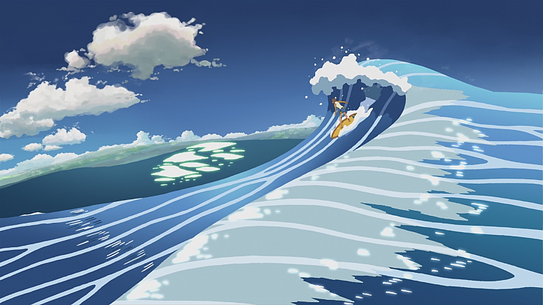 surfing, Makoto Shinkai, 5 Centimeters Per Second, artwork, anime - desktop wallpaper
