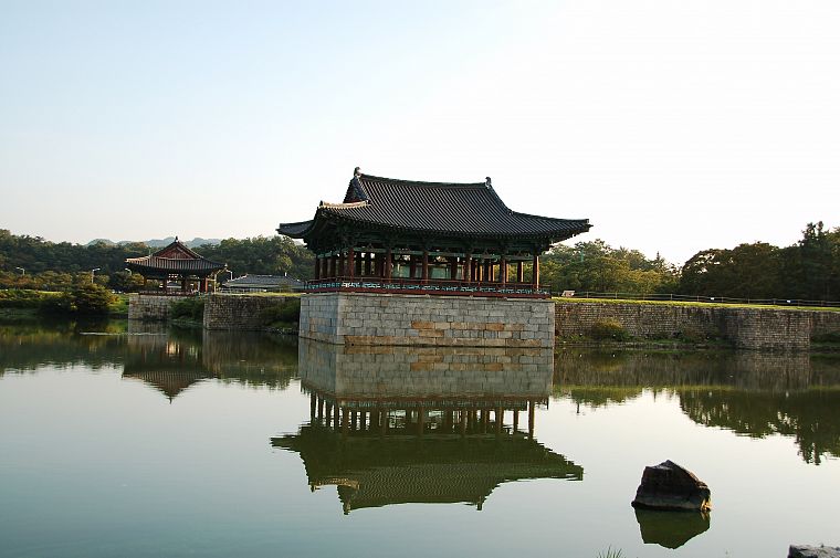 Asian architecture, reflections, South Korea - desktop wallpaper
