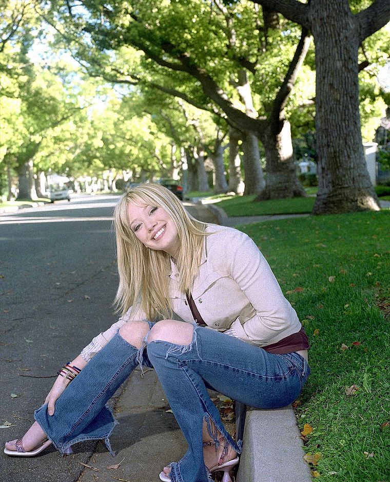 jeans, trees, Hilary Duff - desktop wallpaper