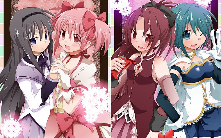Mahou Shoujo Madoka Magica, Miki Sayaka, Sakura Kyouko, Kaname Madoka, anime, Akemi Homura, anime girls - desktop wallpaper