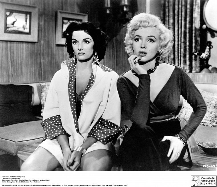 actress, Marilyn Monroe, grayscale, Jane Russell - desktop wallpaper