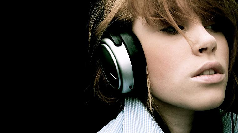 headphones, brunettes, women - desktop wallpaper