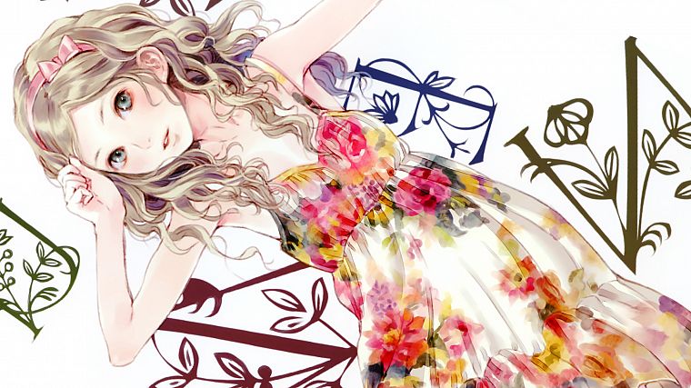 blondes, dress, patterns, anime, soft shading, anime girls - desktop wallpaper