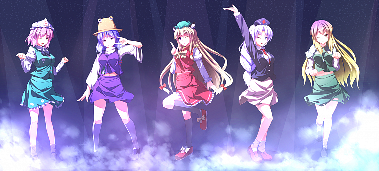 Touhou, dress, Yakumo Yukari, Hijiri Byakuren, Saigyouji Yuyuko, Yagokoro Eirin, Yasaka Kanako, hats, anime girls - desktop wallpaper