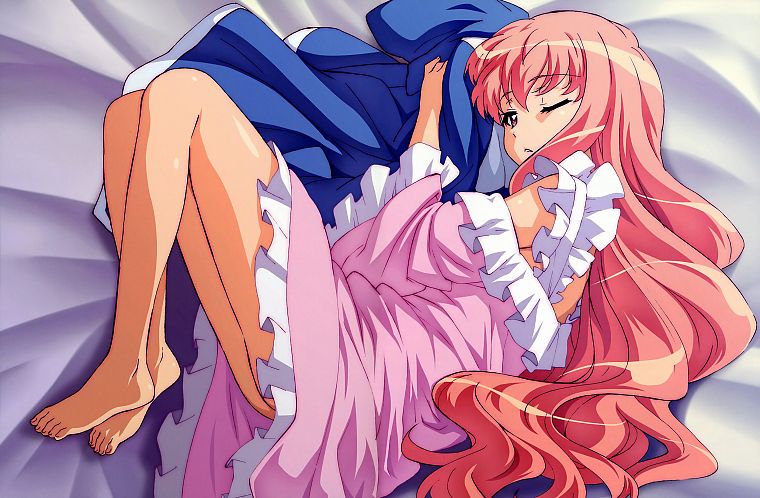 Zero no Tsukaima, beds, long hair, pink hair, lolicon, Louise FranÃÂ§oise Le Blanc de La ValliÃÂ¨re, anime girls - desktop wallpaper