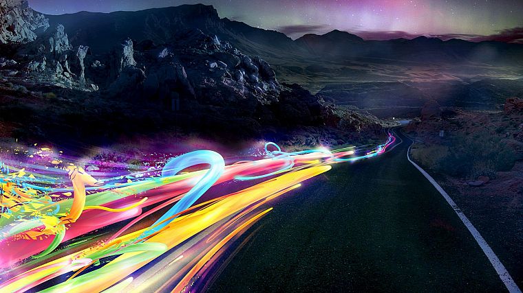 abstract, streets, multicolor, aurora borealis, artwork - desktop wallpaper