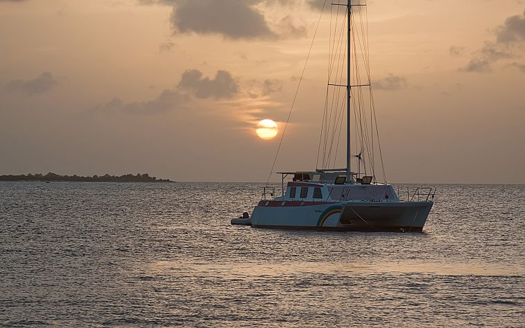 sunset, sail, ships, islands, Bonaire, sea - desktop wallpaper
