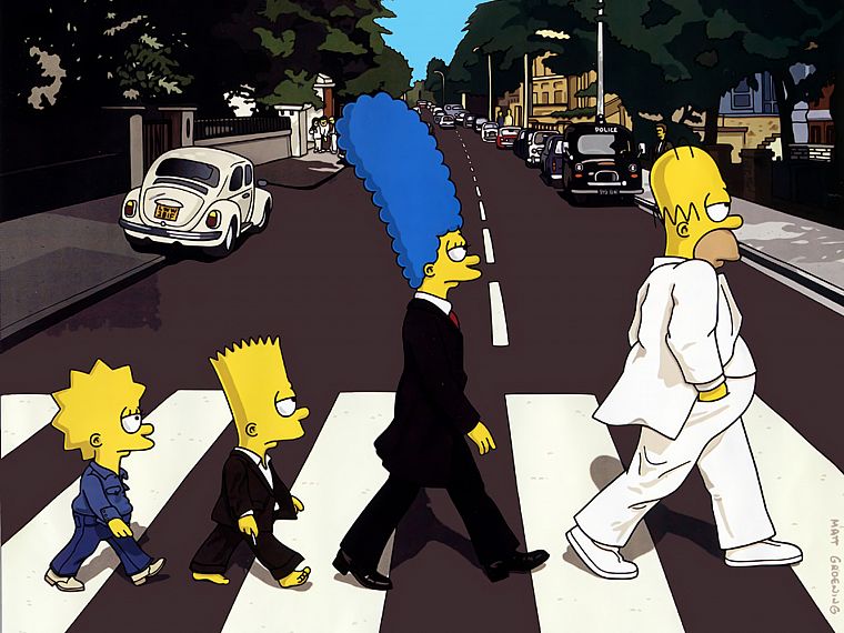 Abbey Road, streets, Homer Simpson, The Simpsons, Bart Simpson, Lisa Simpson, Marge Simpson - desktop wallpaper