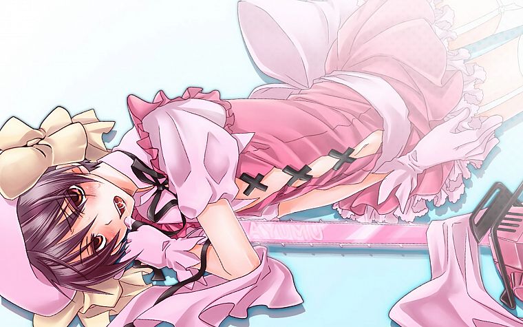 pink, chainsaw, trap, purple hair, Kore Wa Zombie Desu Ka?, anime, anime boys - desktop wallpaper