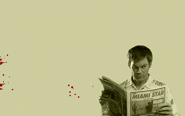 minimalistic, Dexter, monochrome, Michael C. Hall, newspapers, simple background, Dexter Morgan - desktop wallpaper