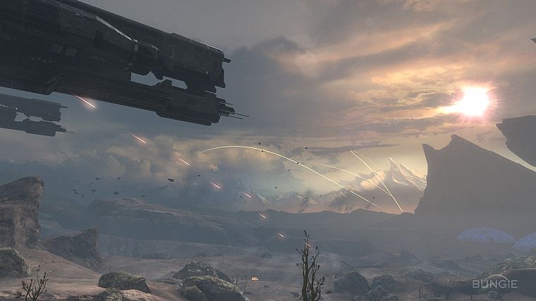 video games, mountains, Halo, Halo Reach, spaceships, vehicles - desktop wallpaper