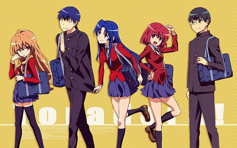 school uniforms, Aisaka Taiga, Kitamura Yuusaku, Kushieda Minori, Toradora, Kawashima Ami, Takasu Ryuuji - desktop wallpaper