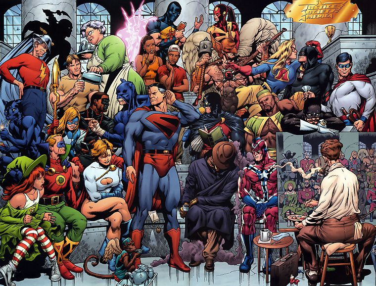 DC Comics, comics, Superman, superheroes, Power Girl, The Flash, Justice Society of America - desktop wallpaper
