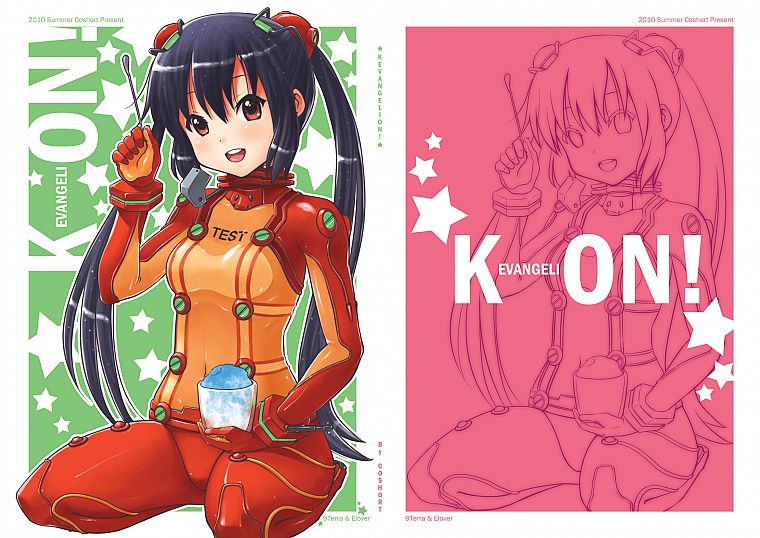 K-ON!, Neon Genesis Evangelion, Nakano Azusa, Asuka Langley Soryu, crossovers - desktop wallpaper