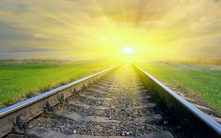 sunrise, trains, railroad tracks, vehicles, railroads - desktop wallpaper