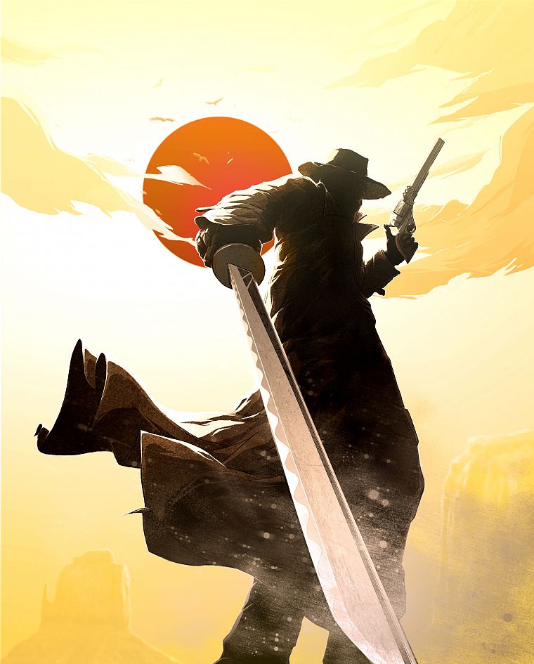 clouds, Sun, weapons, Red Steel 2, hats, swords - desktop wallpaper