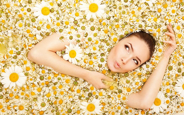 women, flowers, yellow - desktop wallpaper
