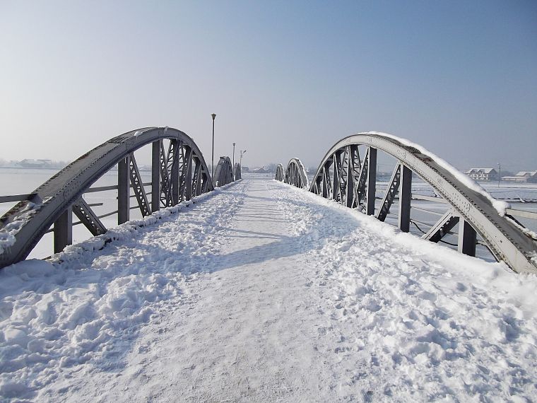 landscapes, winter, frozen, bridges - desktop wallpaper