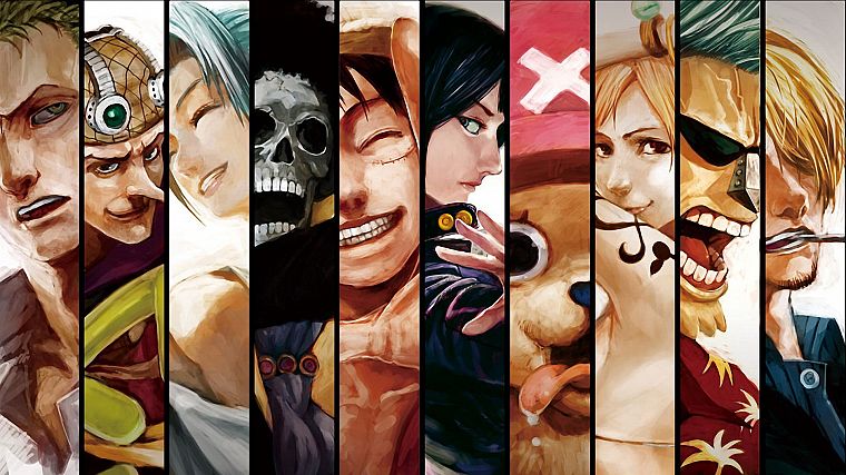 One Piece (anime), Nico Robin, Roronoa Zoro, Franky (One Piece), Tony Tony Chopper, Brook (One Piece), Monkey D Luffy, Nami (One Piece), Usopp, Sanji (One Piece) - desktop wallpaper