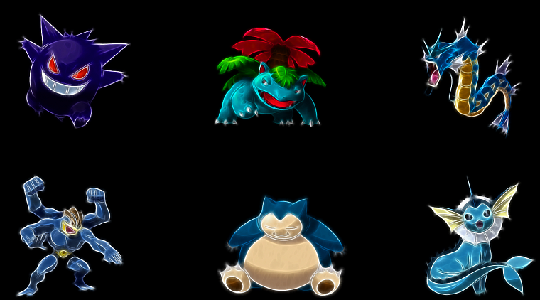 Pokemon, Snorlax, Gyarados, black background, Machamp - desktop wallpaper