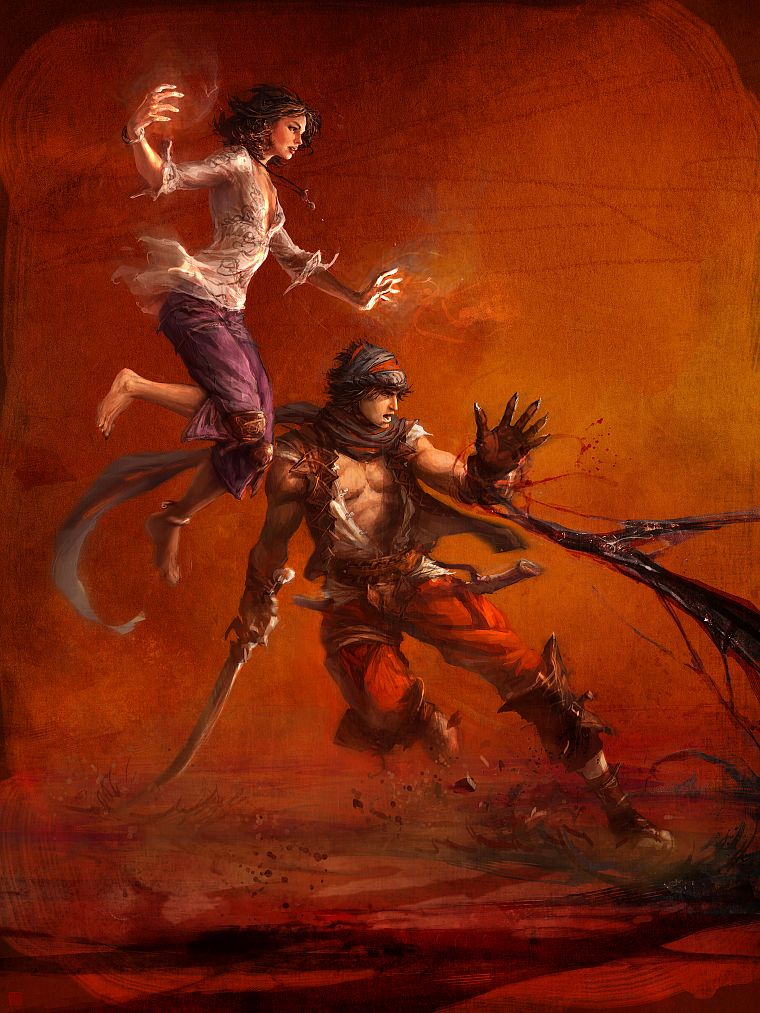 Prince of Persia, artwork, Elika, red background - desktop wallpaper