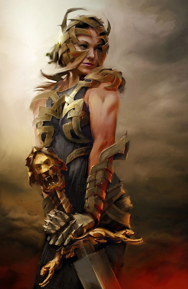 armor, artwork, warriors, Guild Wars 2, swords, Daniel Dociu - desktop wallpaper