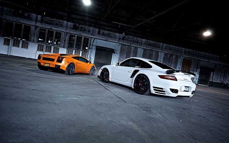 cars, vehicles, Lamborghini Gallardo, white cars, Porsche 911 - desktop wallpaper