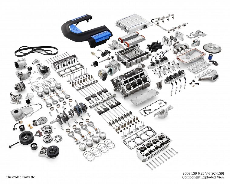 engines, schematic, Chevrolet Corvette, detailed, LS9 - desktop wallpaper
