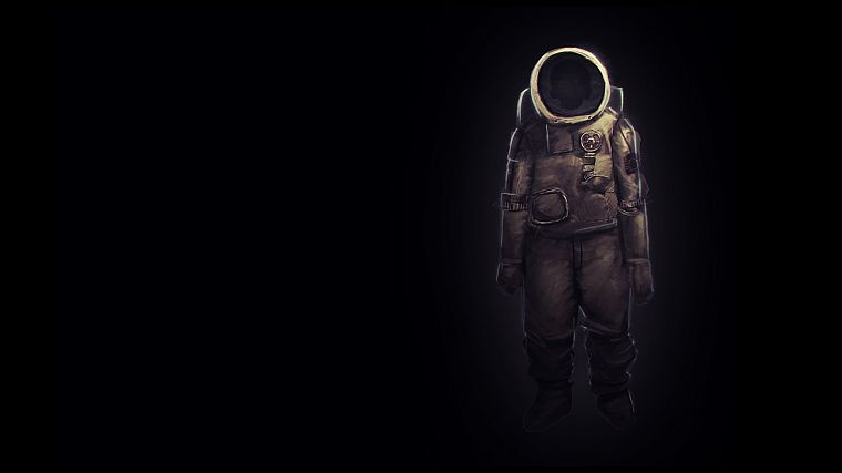 astronauts, space suits, artwork, black background - desktop wallpaper