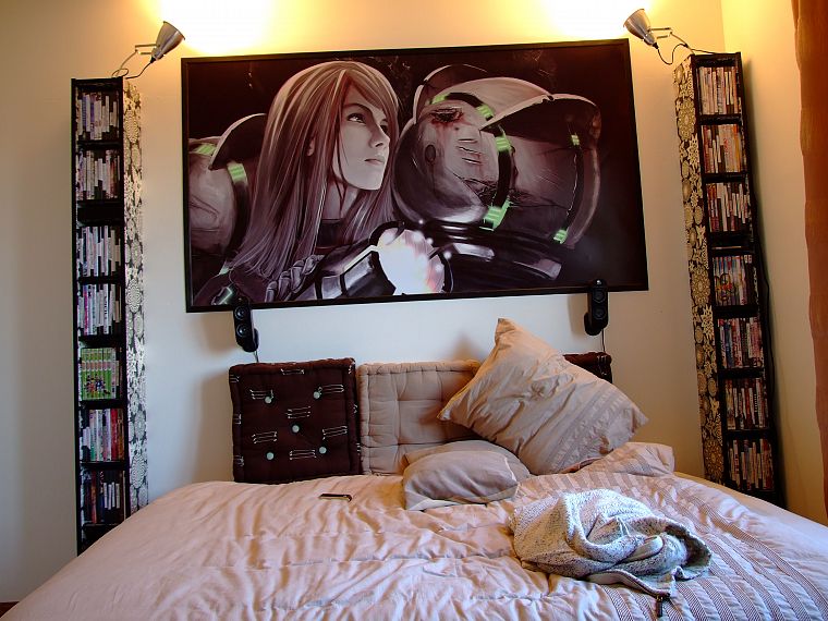 Metroid, beds, artwork, bookshelf, Sony Ericsson - desktop wallpaper