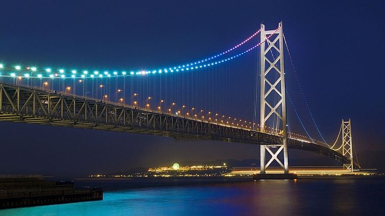 Japan, bridges, Akashi Kaikyo bridge - desktop wallpaper